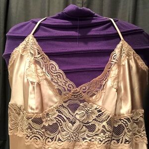 Frederick's of Hollywood - Elegant Lace Trim Satin Chemise - Pink